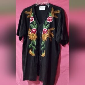 Marisa Christina Black Floral Embroidered Jacket/Shirt L